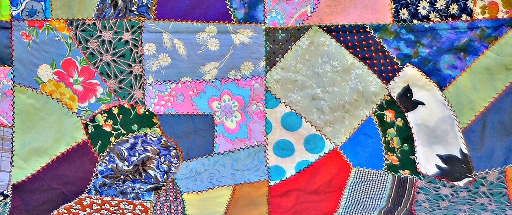 Creativity is like a crazy quilt. Each piece of fabric, disparate in color and pattern, stitched together.