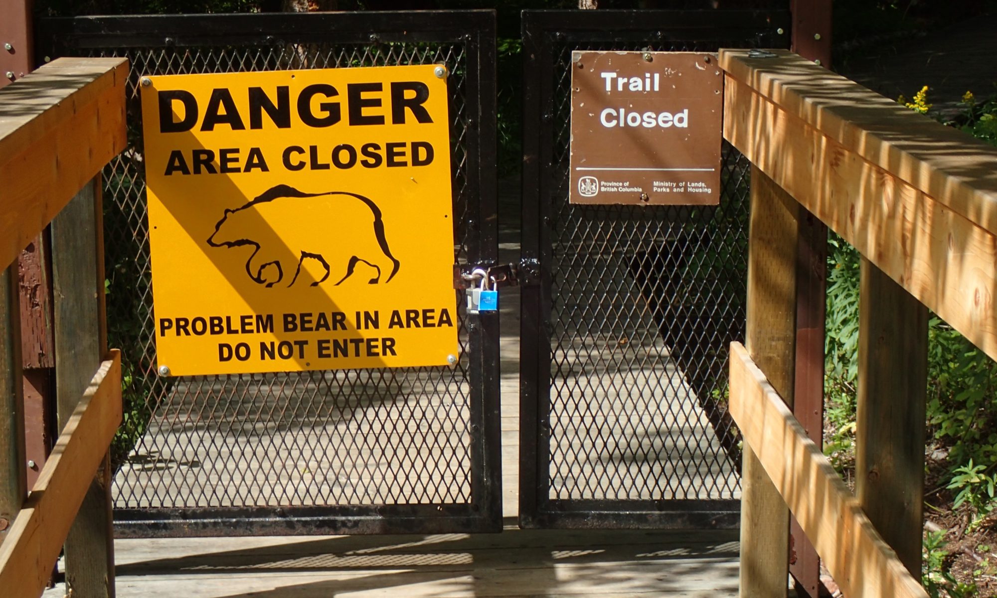 A yellow sign on a gate that says, "Danger Area Closed" and an outline of a bear || Self-Preservation: What Happens When It Goes Awry
